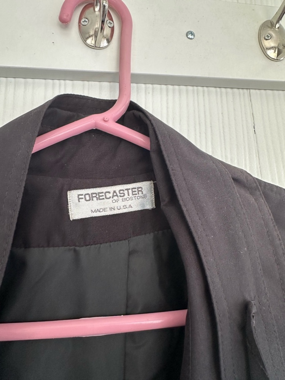 Forecaster of Boston USA Long Black Trench Coat Button Tie Vintage Women’s 13/14 - Picture 4 of 7